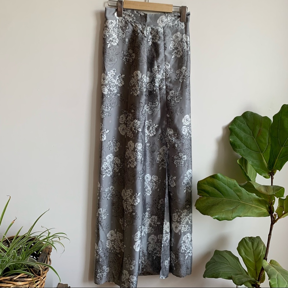 Vtg Maxi Skirt Polyester Satin Made In USA Floral - Picture 5 of 13